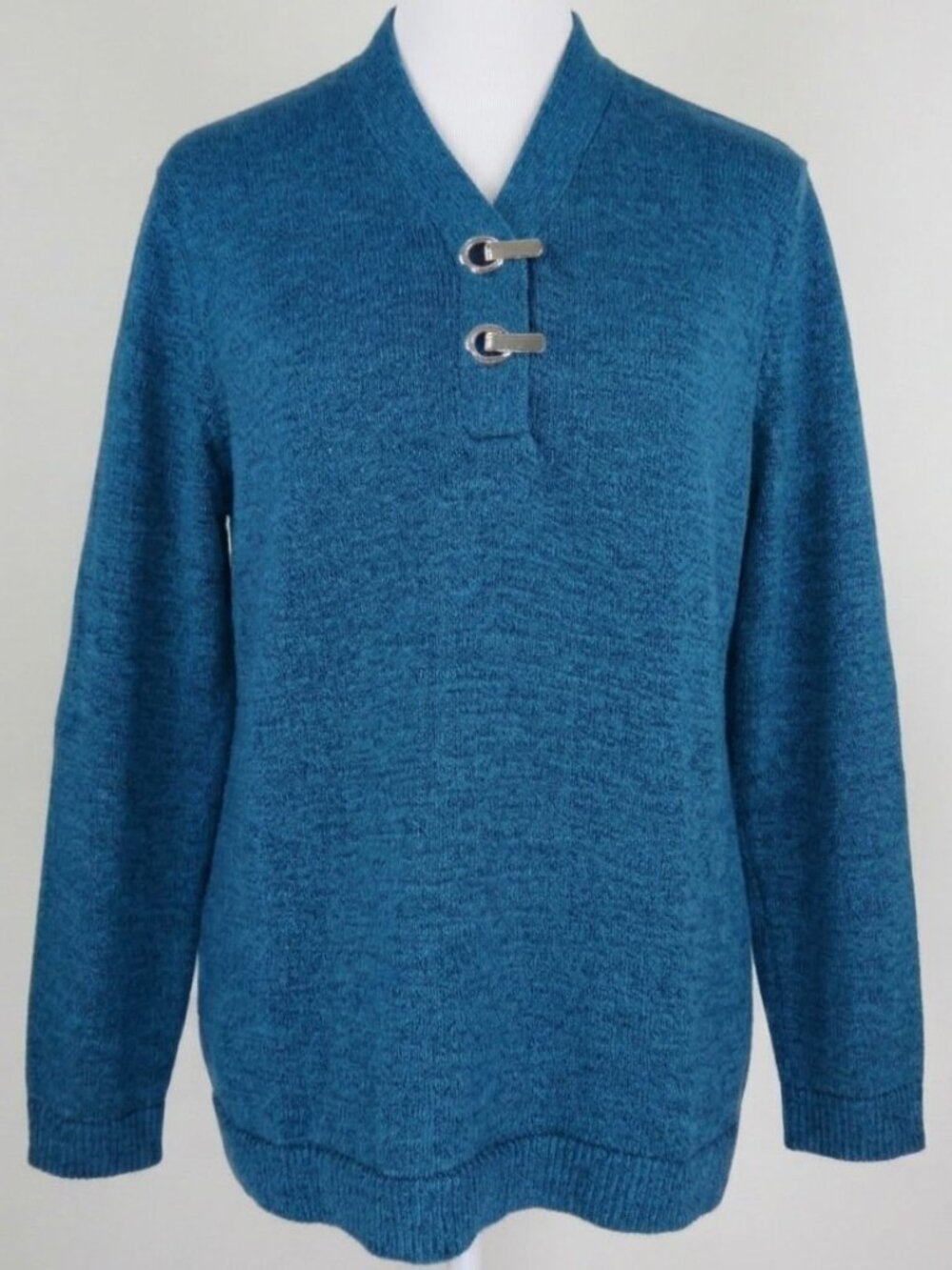 Karen Scott Women's Long Sleeve Blue V-Neck Knit Henley Pullover Size PXL (C2151